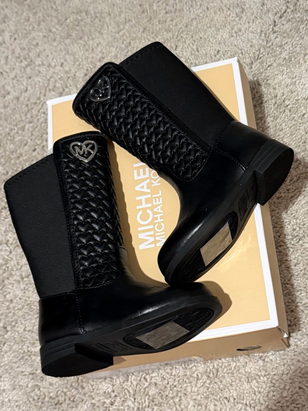 Michael Kors Black Quilted toddler Girls' Boots with MK Heart Emblem